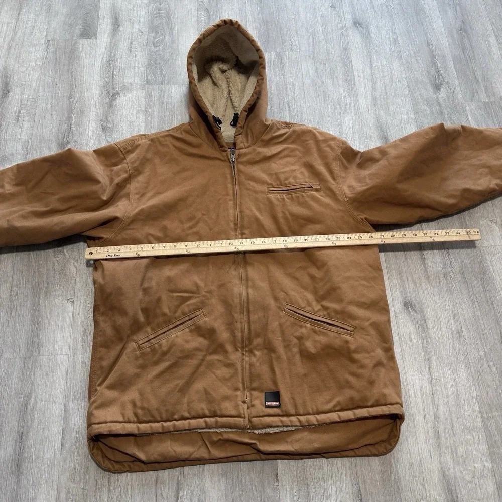 Craftsman Detroit Work Jacket Mens Sz Large Tan Canvas Duck Hooded Sherpa Lined